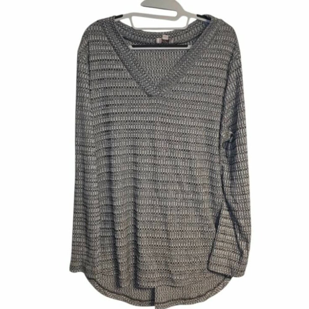 Loft Outlet Long Sleeve V Neck Sweater Lightweight Stripes Textured Sz XL